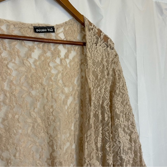 DOUBLE TAKE Women’s Tan Nude Lacy Sheer Kimono Cardigan Robe One Size - Picture 8 of 13